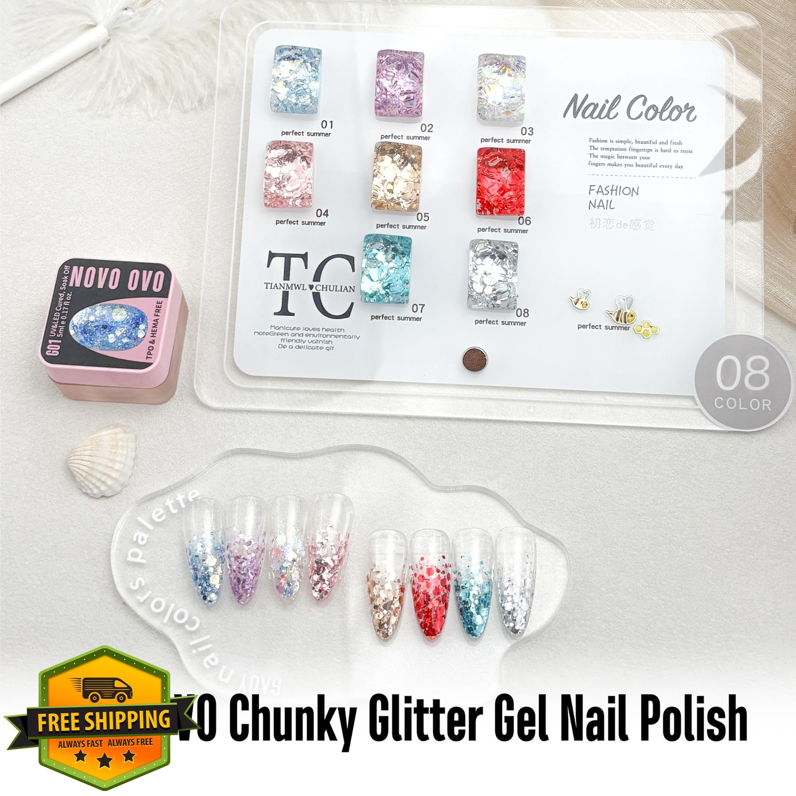 NOVO OVO G04 Champagne Toast glitter gel