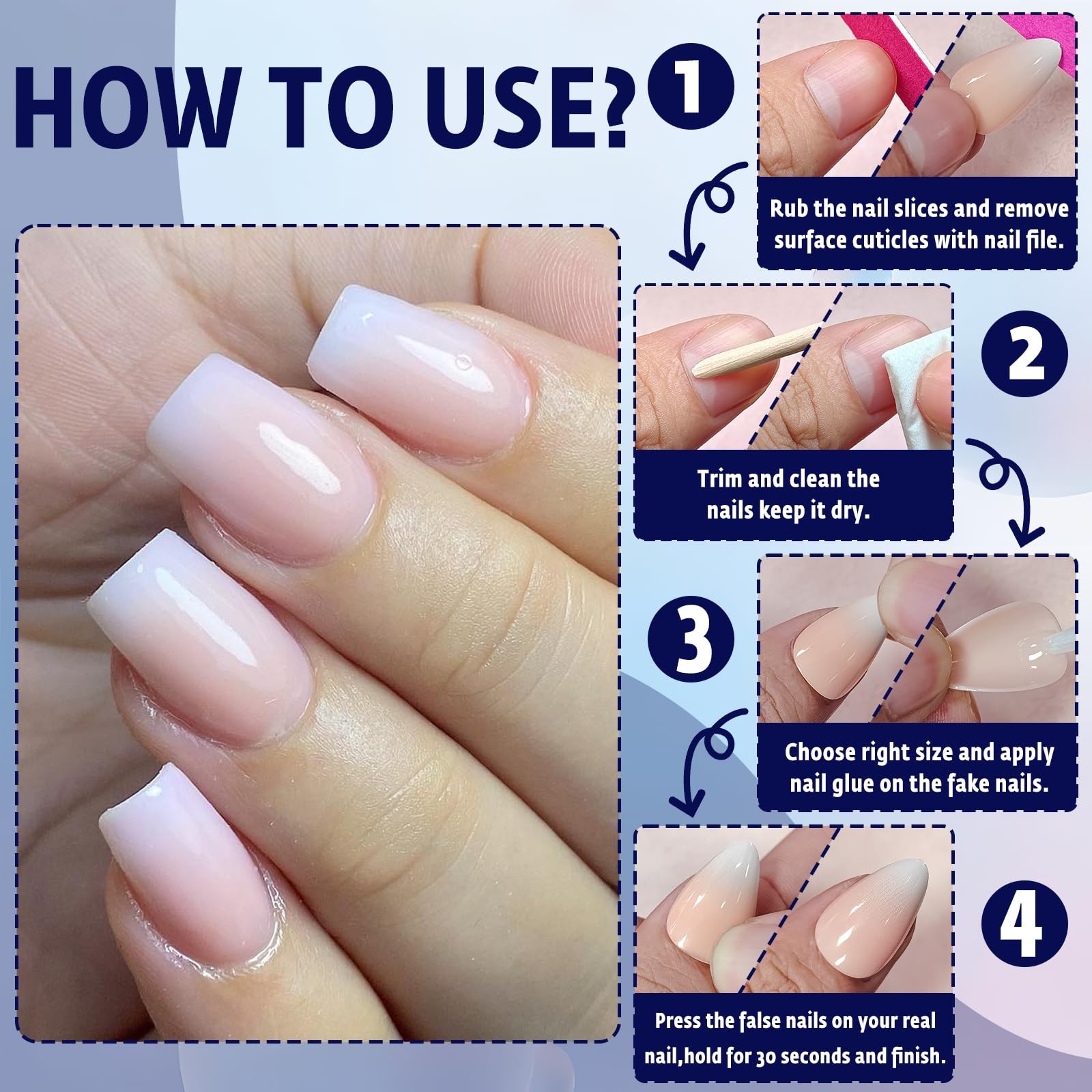 240Pcs Ombre Press on Nails Short Round Gradient Fake Nails Glossy Nude Ombre