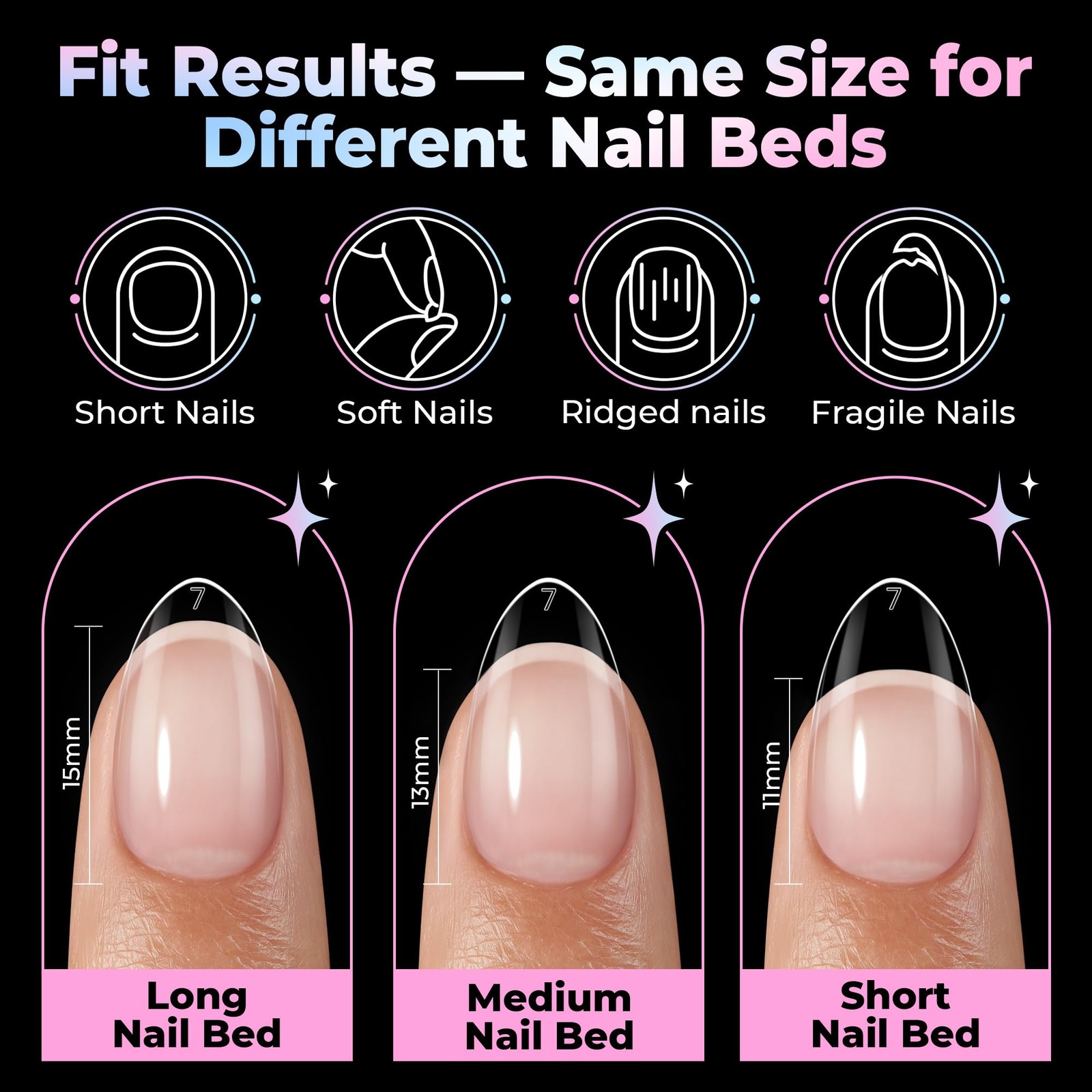 UNA GELLA Short Almond Gel Nail Tips 15 Sizes (15 sizes), Clear