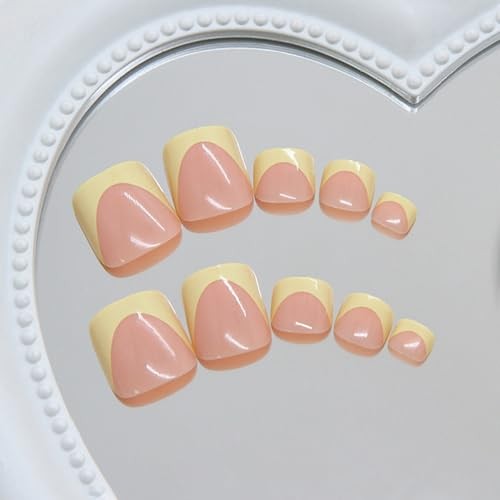 Press on Toenails Yellow Width French Toe Press on Nails Tips Kit Design TF12