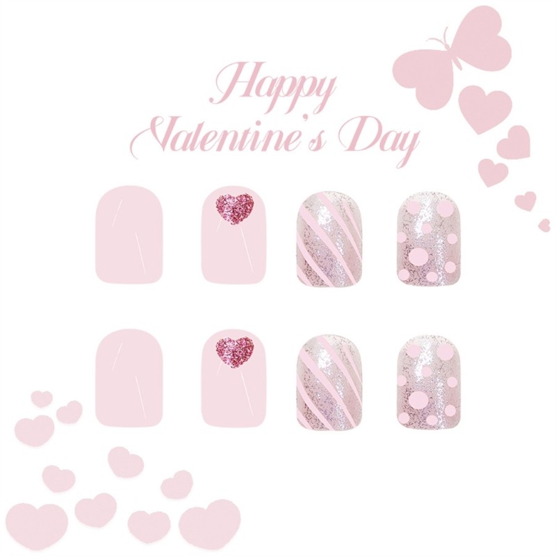 24 Pieces Valentine s Glittering Heart Fashionable Nail Set Acrylic False Nail