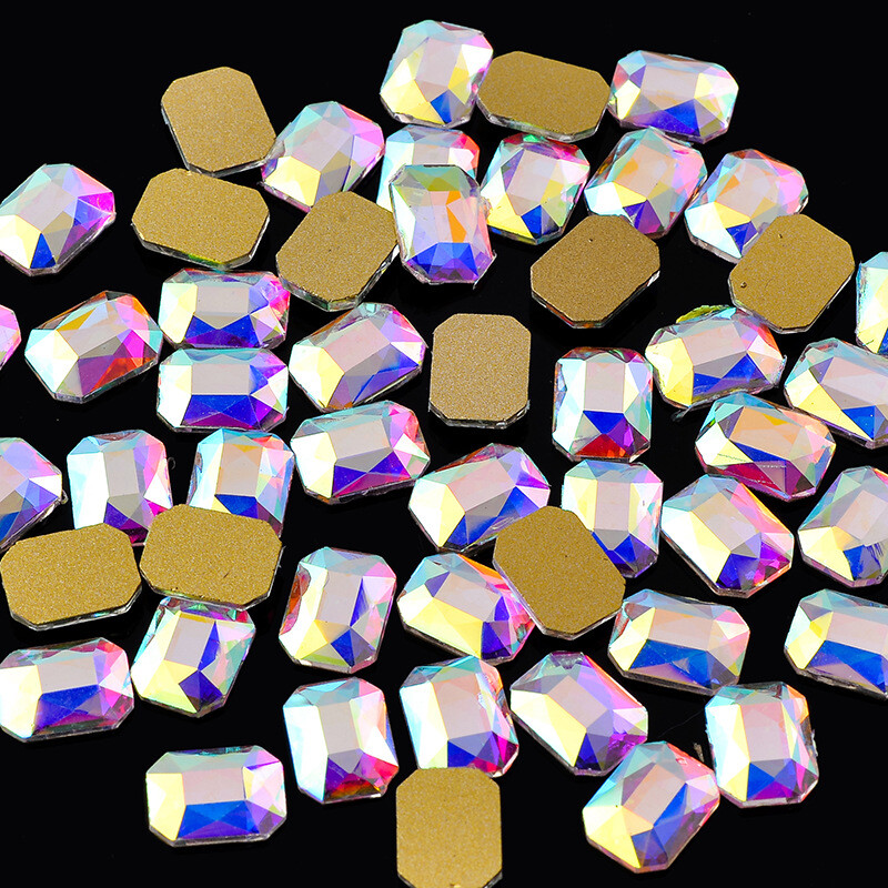 20pcs 6x8mm Nail Art Shaped Rectangular Flat Bottom Glass Rhinestone