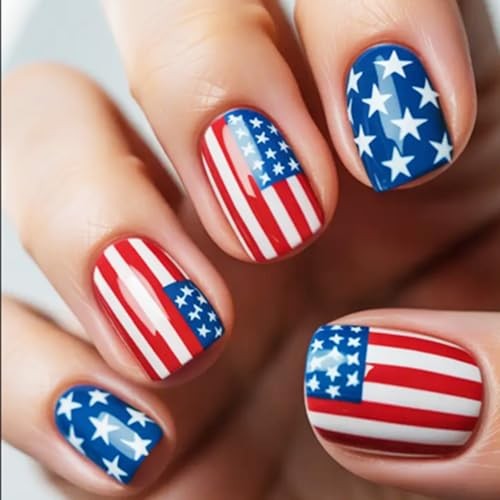 American Flag 5 Acrylic False Nails for Independence Day – 4th of July