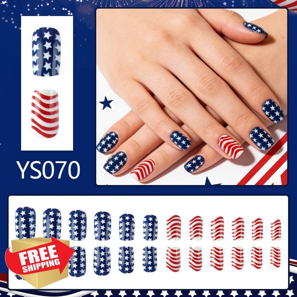 Rdntbeu 4th of July Press on Nails Style-27
