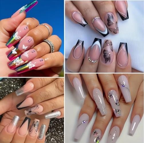 8 Sheets Aurora Butterfly Nail Art Stickers Decals 3D Hollow-Out Self Q3