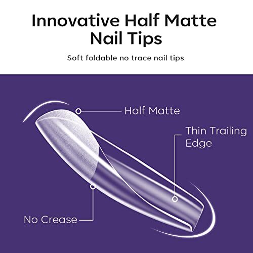 Medium Square Nail Tips – 500Pcs Pre-shaped Half C3-Medium Square-Half Matte
