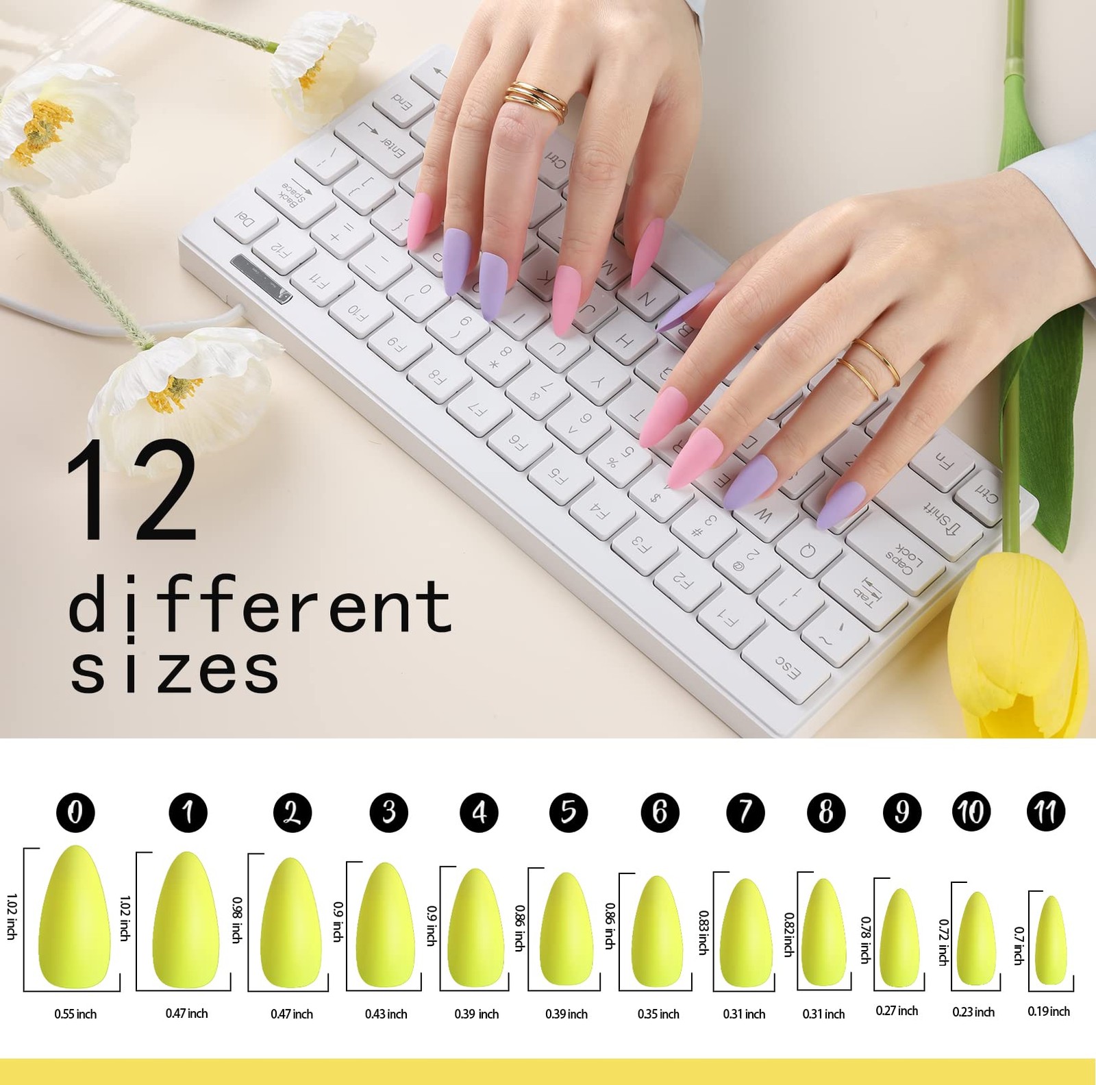 Press on Nails Almond Matte, 24 Colors 576PCS Press on Nails Medium Almond Ma…
