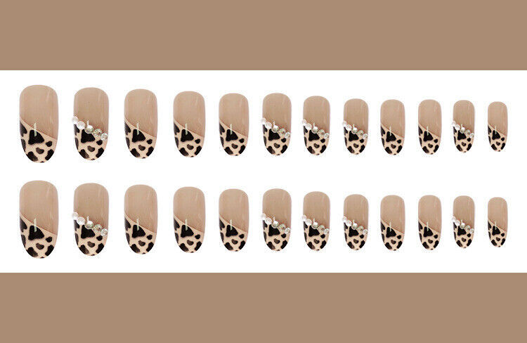 24 Pcs/set Wearable Pink Press on Fake Nails Tips with Glue False Nails Design