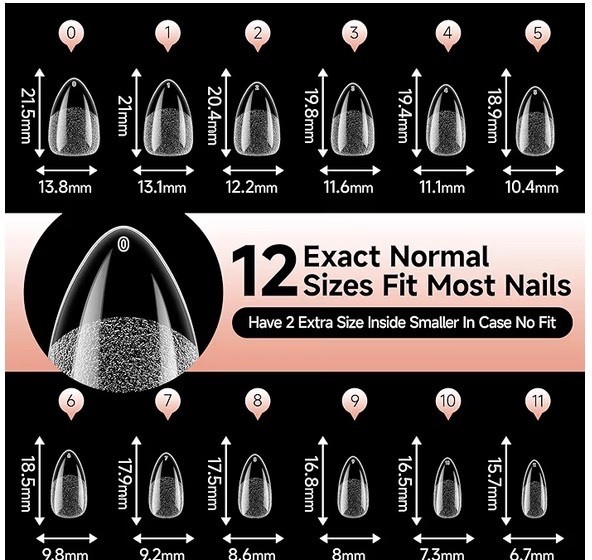 4 Pack UNA GELLA Extra Short Almond Nail Tips 2016PCS Full Cover Soft Gel Clear
