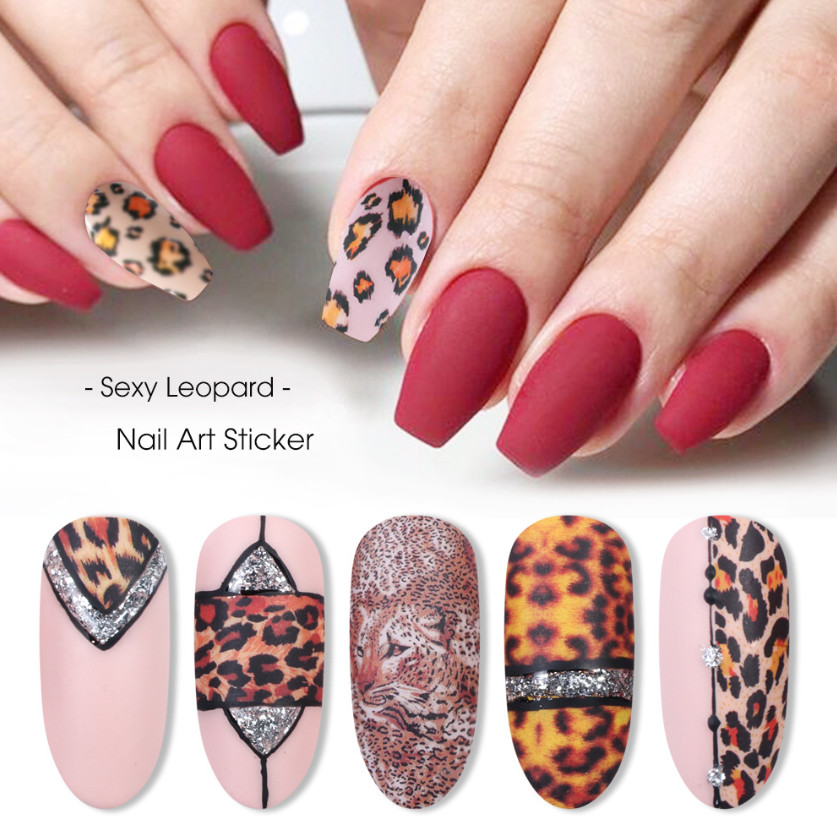 11 Sheets Nail Art Water Decal Stickers Transfer Brown Leopard Animal Print NS28