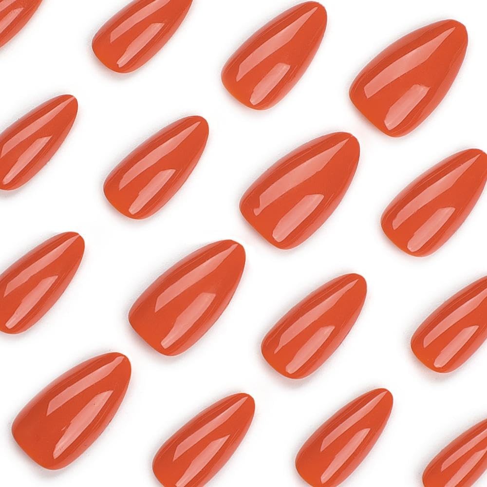 Orange Press on Nails Upgrade Medium Almond Pure Color Acrylic Nails Reusable…