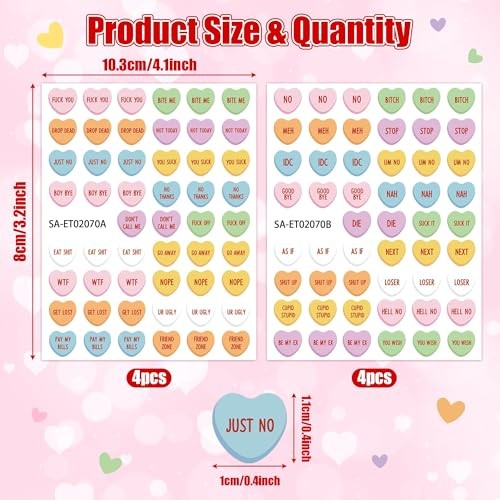 Valentine’s Day Mean Conversation Heart Nail Sticker – 8 Sheets Colorful