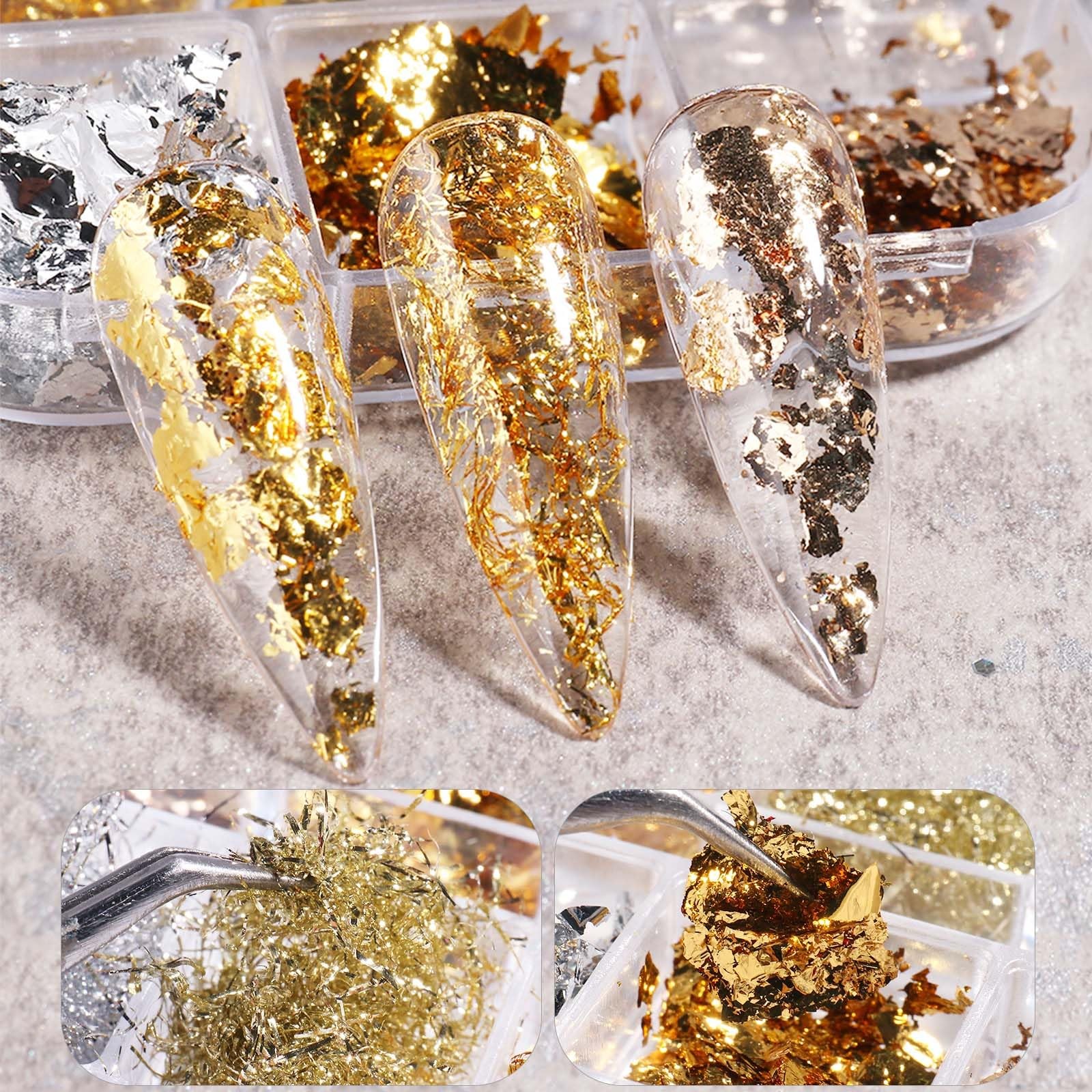 Metallic Chrome Mirror Nail Art Set, Gold Silver Nail Foils Gorgeous Nail Gli…