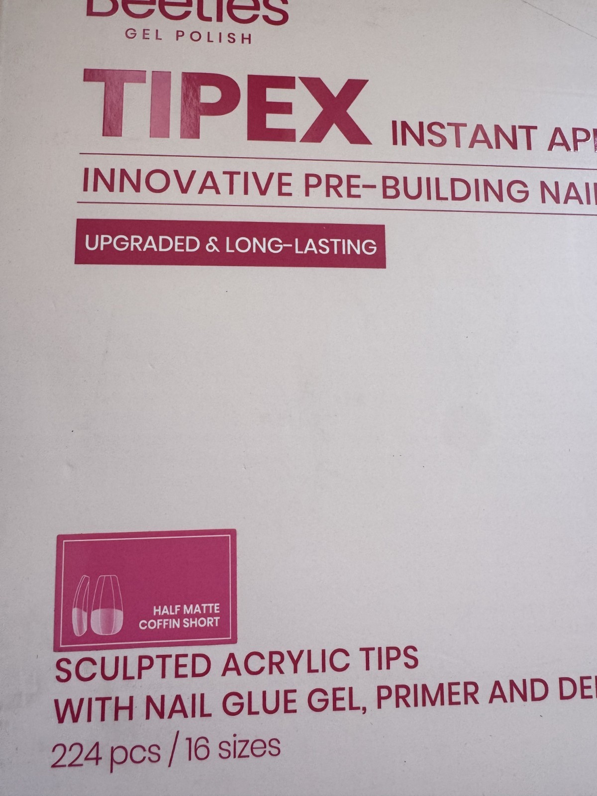 Beetles TIPEX Instant Apex Nail Tips Kit Square Medium Clear Matte 224PCS