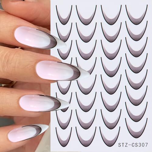 6 Sheets French Colorful Nail Art Stickers 3D Self-Adhesive Lines Gradient