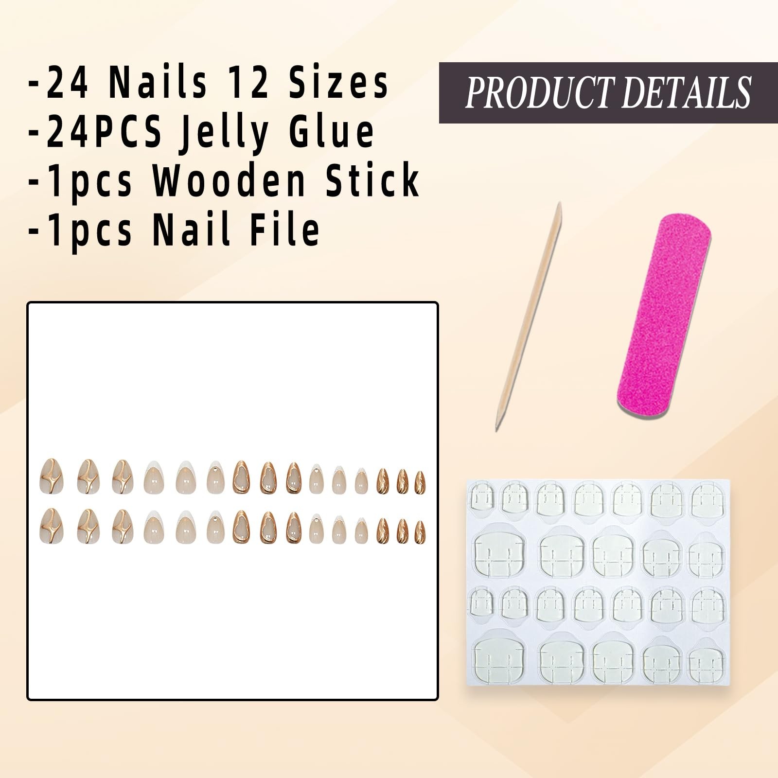 Jremg White French Tip Press on Nails Medium Almond almond, Multicolor
