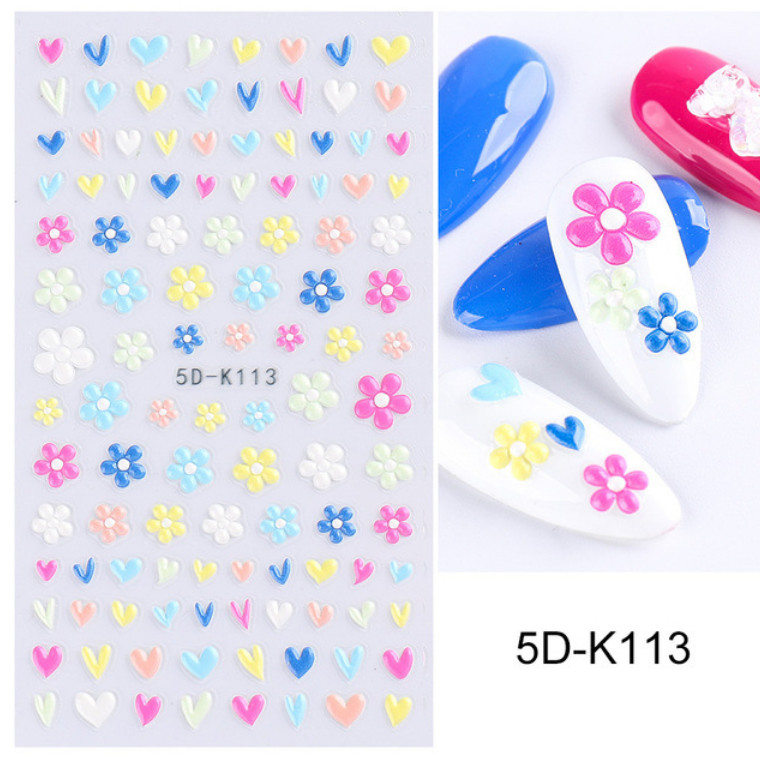 5D Embossed Nail Art DAISY FLOWER Heart Sticker Self-Adhesive Decals K113 NS17