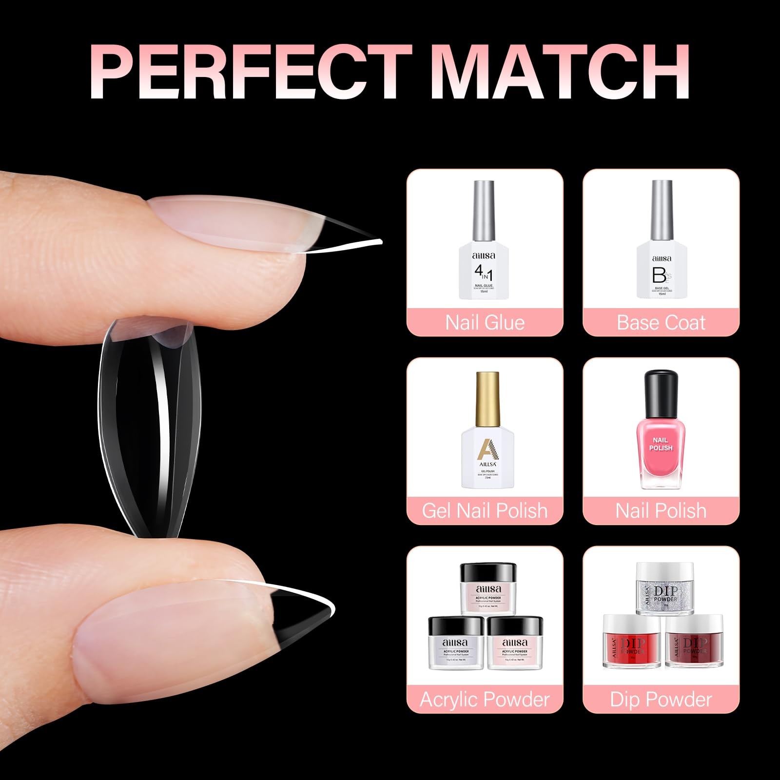 Short Almond Nail Tips, 15 Sizes 240PCS Preshaped Soft Clear Gel Nails Tips F…