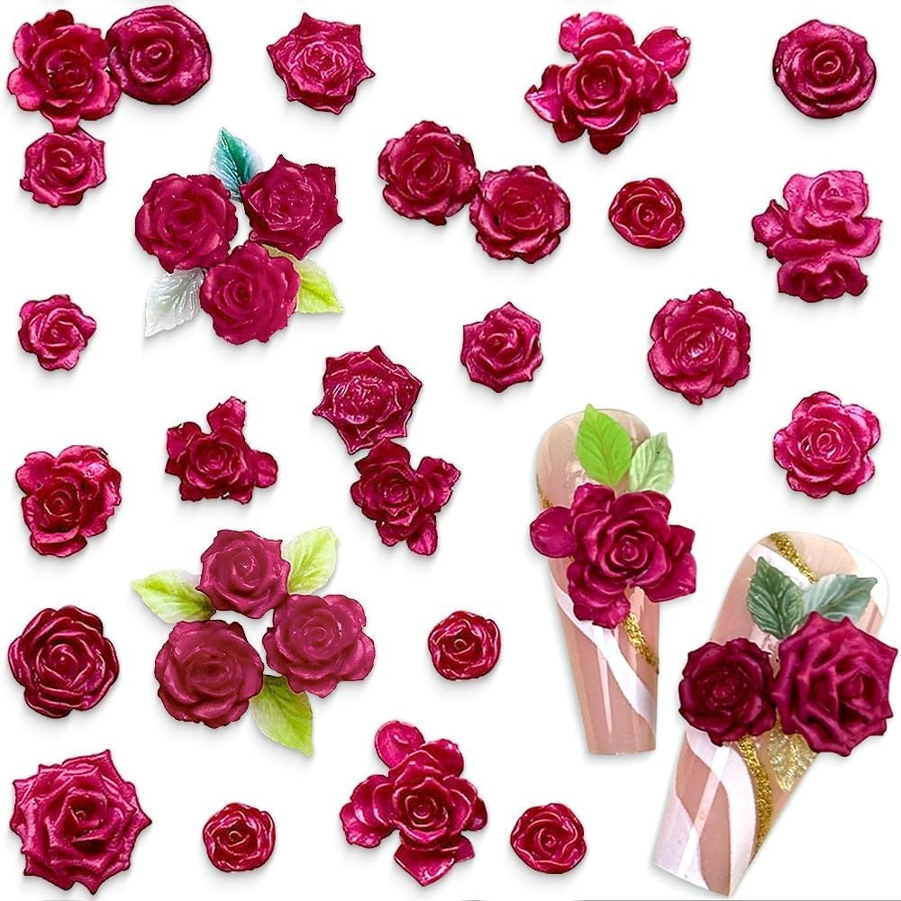 3D Rose Red Flower Nail Charms Luminous Camellias Roses Nail Art Charms Soft