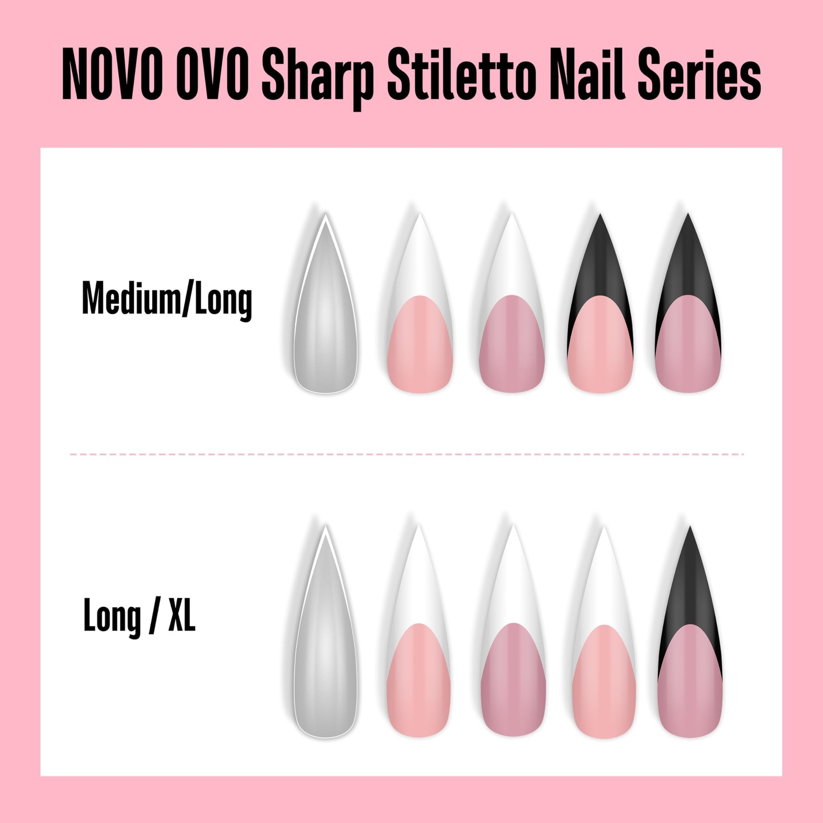 White French Tip Long XL Sharp Stiletto Nail Tips Press on BABY PINK, Soft Ge…