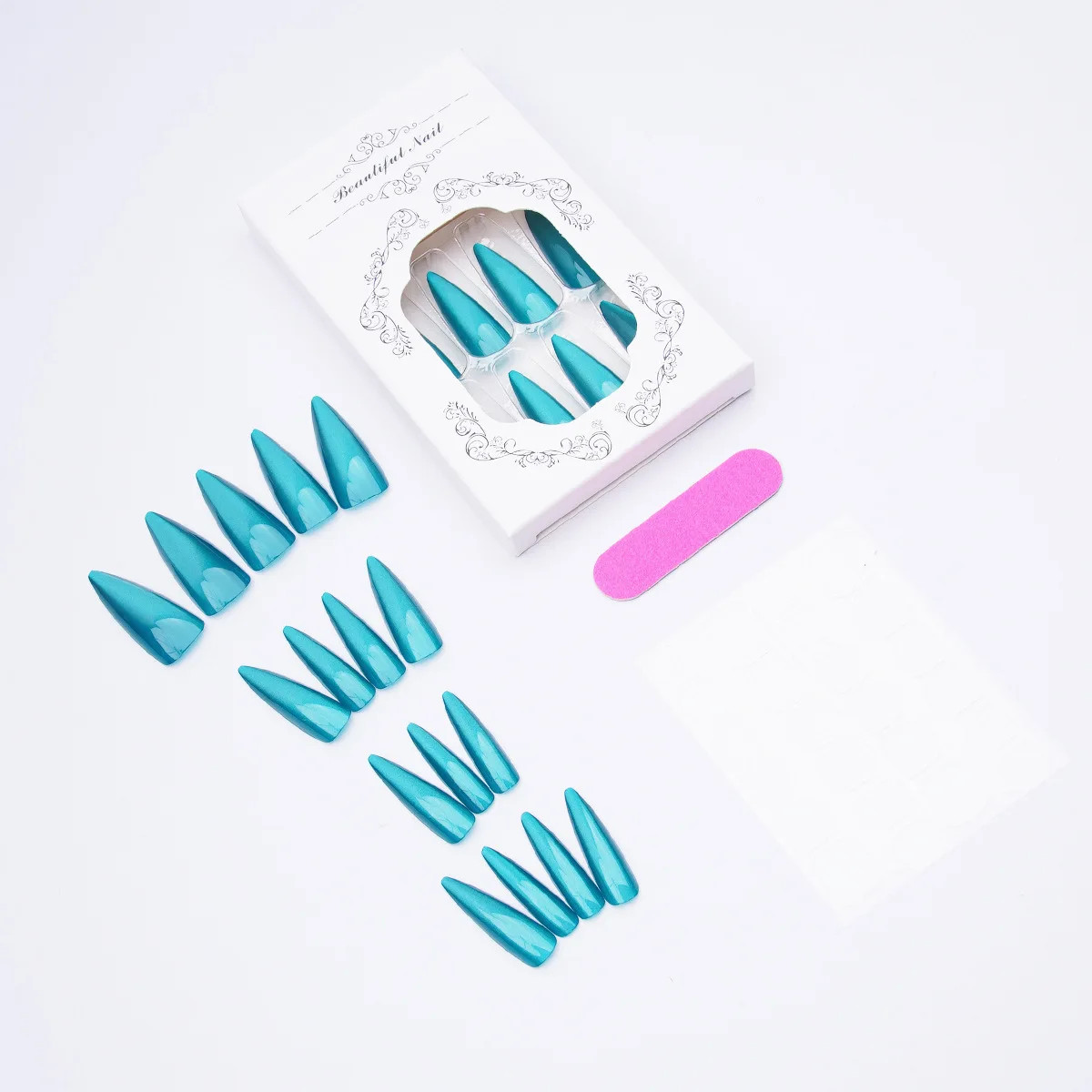 24pcs Long Pointed Red Cat Eye Press On Nails Sweet Cool Reusable Fake Nails