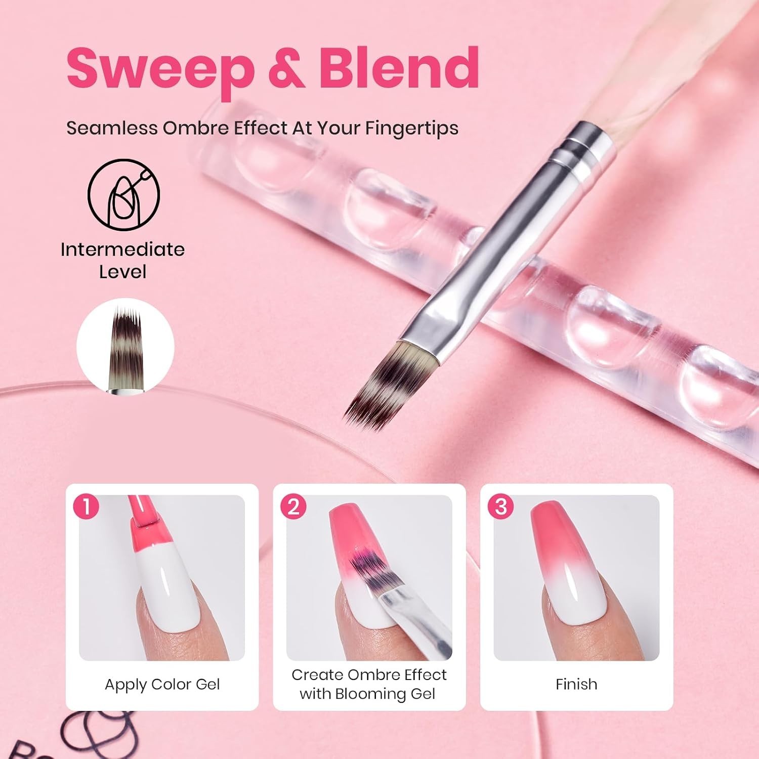 Nail Design Kit with Gradient Brushes, Blooming Gel, and Palette for Beginners