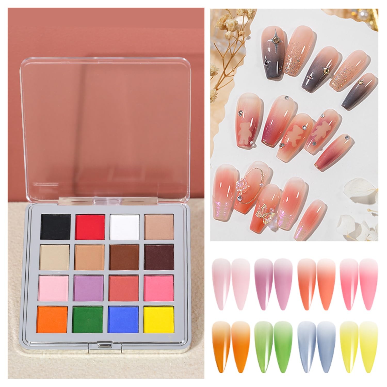 16 Color Nail Pigment Powder Set Create Stunning Ombre Nail Art with Glittery…