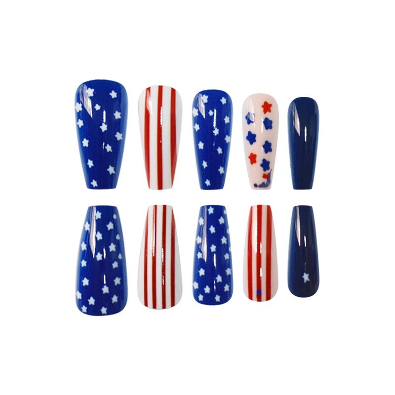 48pcs-4th of July Press on Nails with American Flag, Stars and Stripes Designs