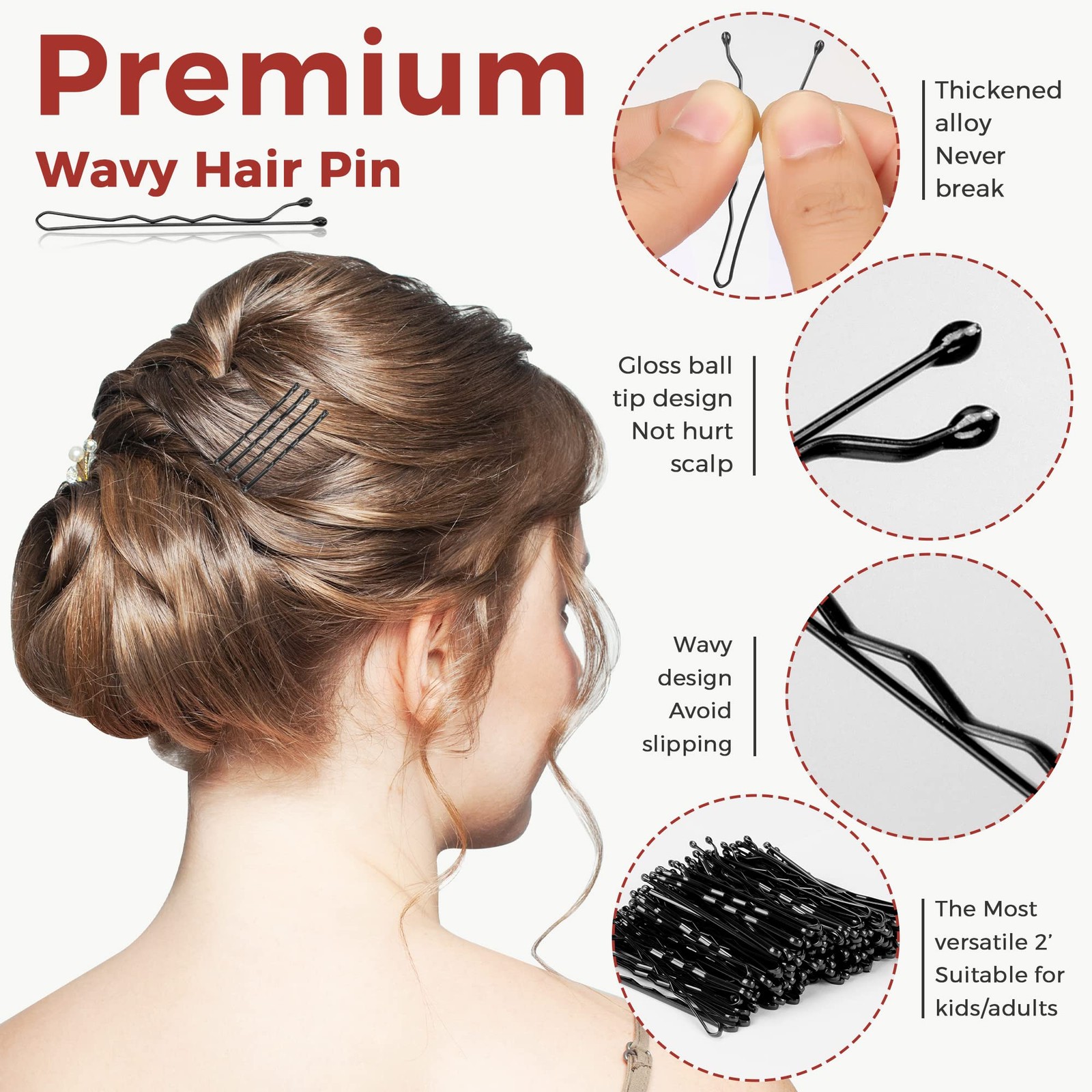 300 Pcs Bobby Pins Black, Hair for Women 1 Count (Pack of 1), Black