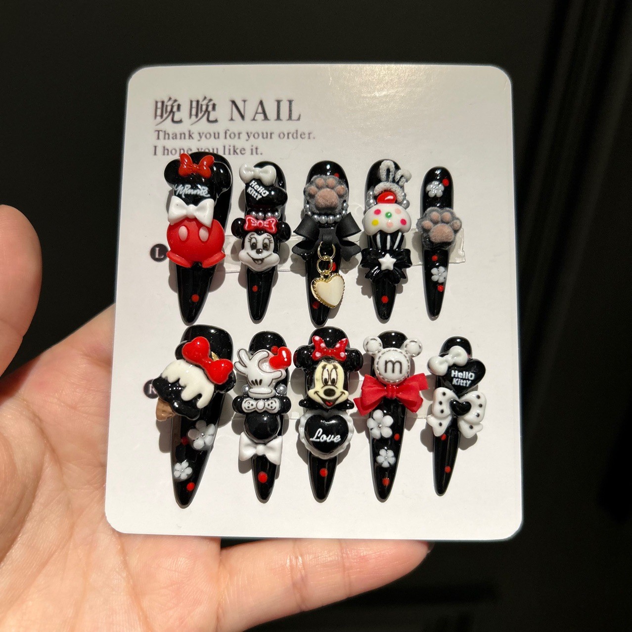 Cute Cartoon Mickey Mouse Bow 3D Nails Sweet Cool Handmade Press On Nails
