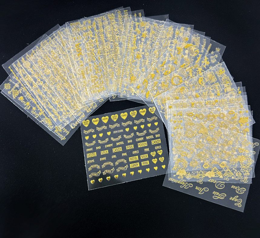 30 Sheets Nail Art Golden Sticker Decal Line Letters Lace Slider Manicure G1