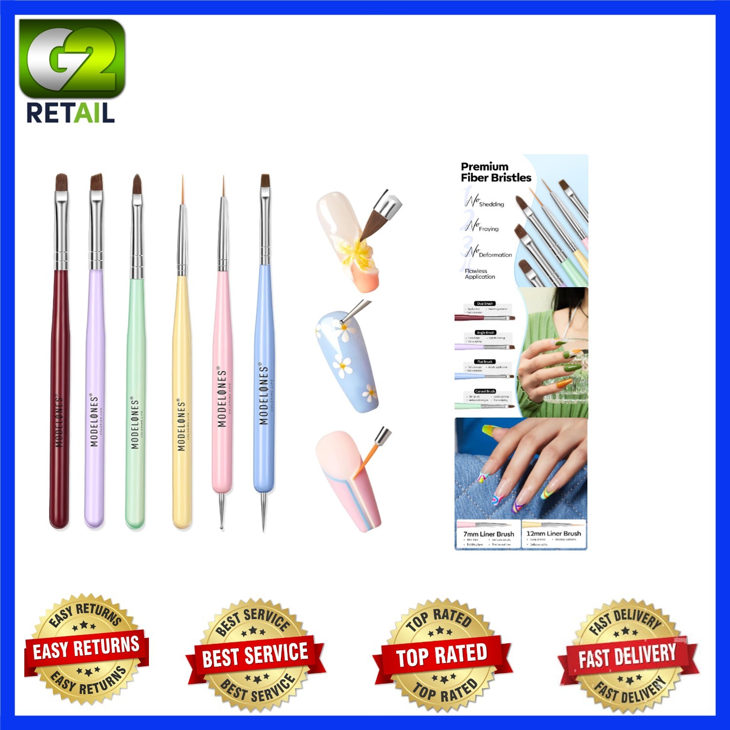 Versatile Nail Art Brushes Set – 6 PC Gel and Liner Tools for DIY & Salon