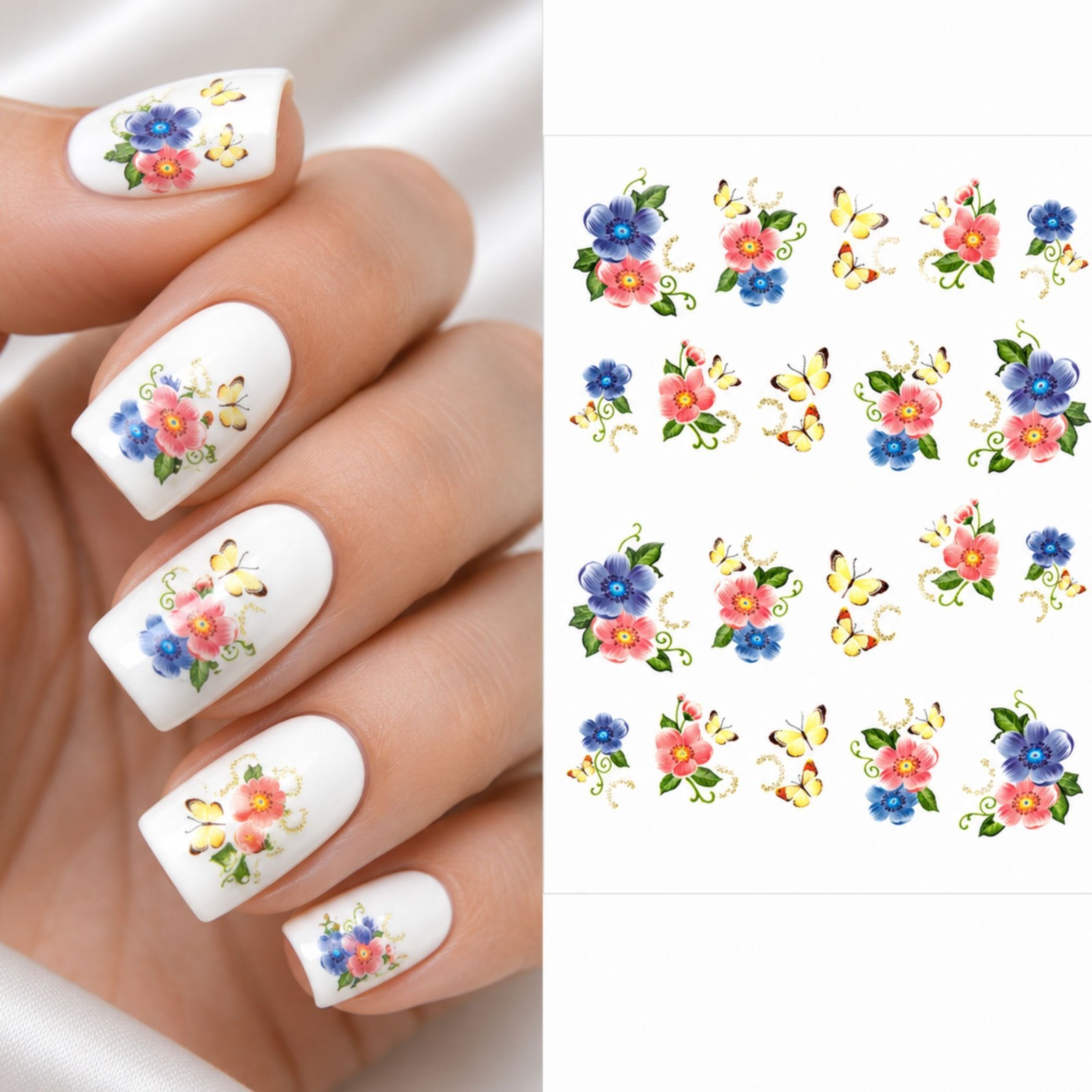 Butterfly Flower Nail Decals Water Transfer Sticker Floral Spring Manicure art