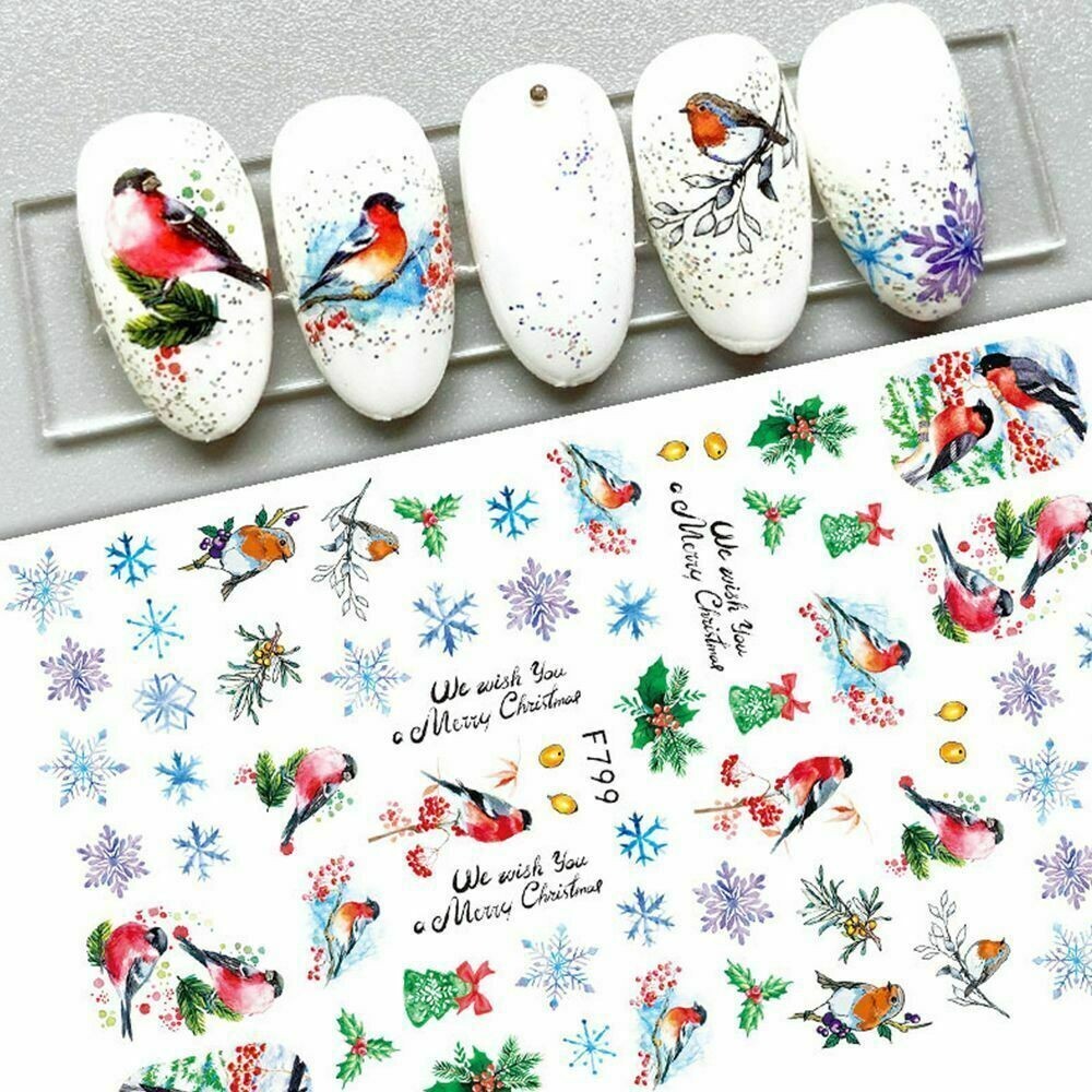Nail Art Stickers Christmas Snowflakes Mistletoe Bird Robin Holly Fern F799 NH13