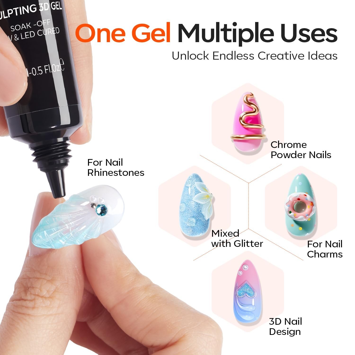 2Pcs Clear 3D Gel Nail Art: No Wipe Sculpting Builder for Salon Excellence