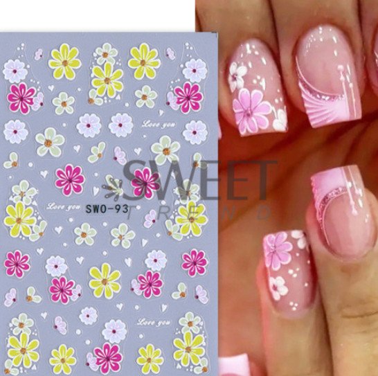 5D Embossed Camellia Floral Flowers Heart Nail Art Stickers Decals DIY NS52