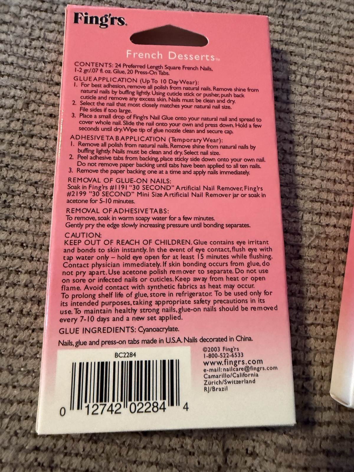 Lot of 2 Fing’rs California Girl Press On Nails 2284-Cinnamon Delight