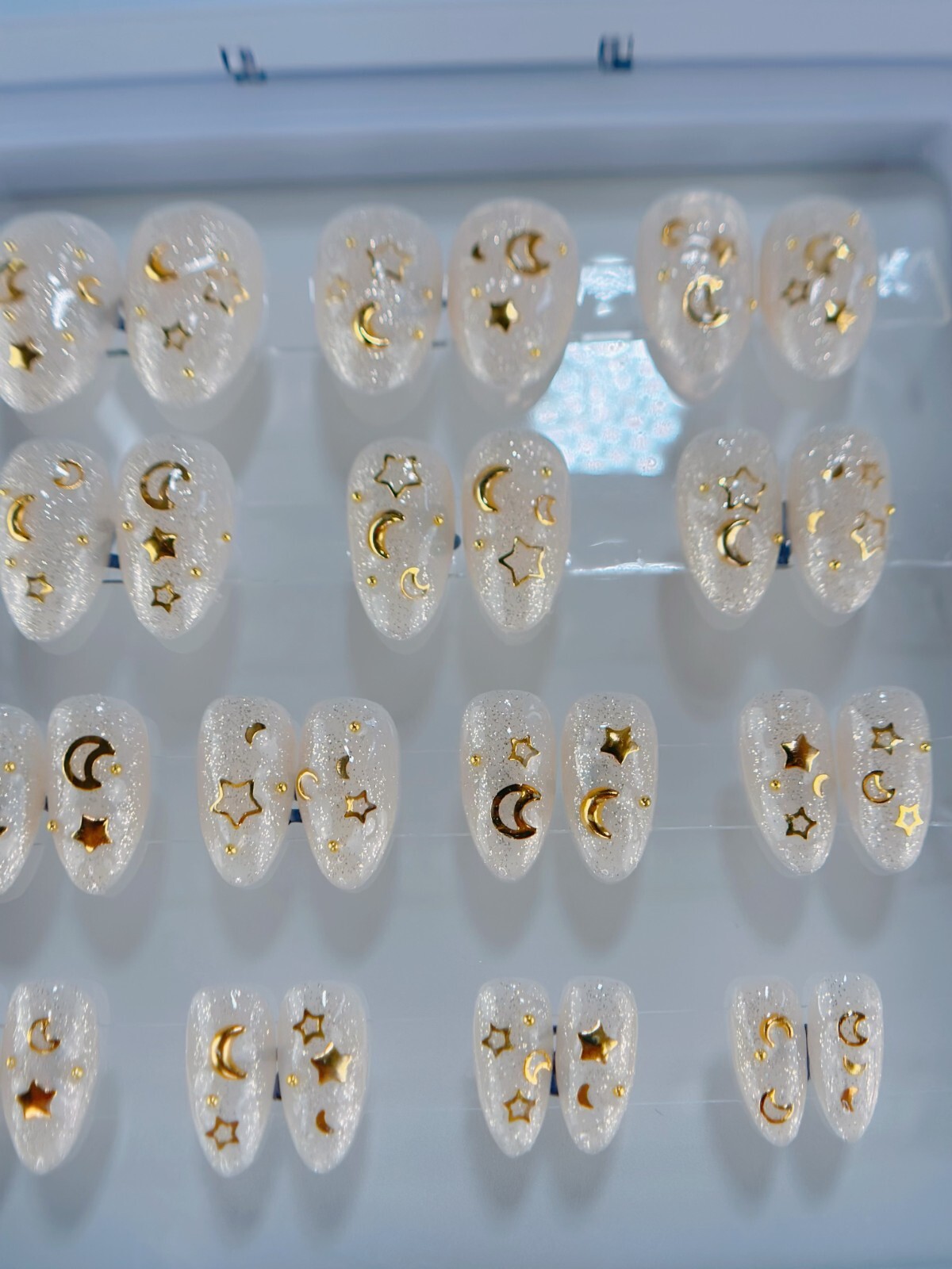 Handmade Press on Nails “Gold Galaxy” Almond Short 28 Nails All Sizes w Glue