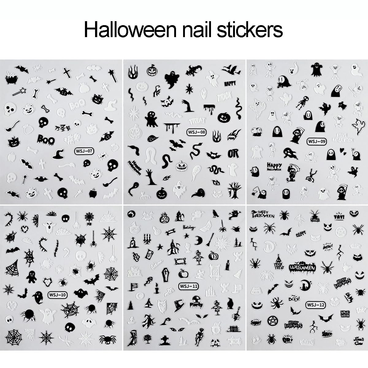 6 Sheets Halloween Nail Stickers for Nail Art – Ghost Nail Art Stickers 3D Se…