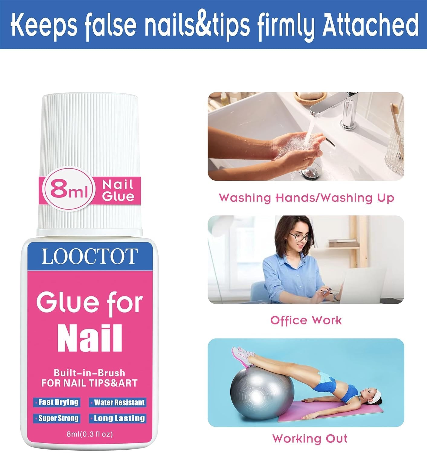Super Strong Nail Glue for Nail Tips,Acrylic Nails and Press on Nails,Built i…