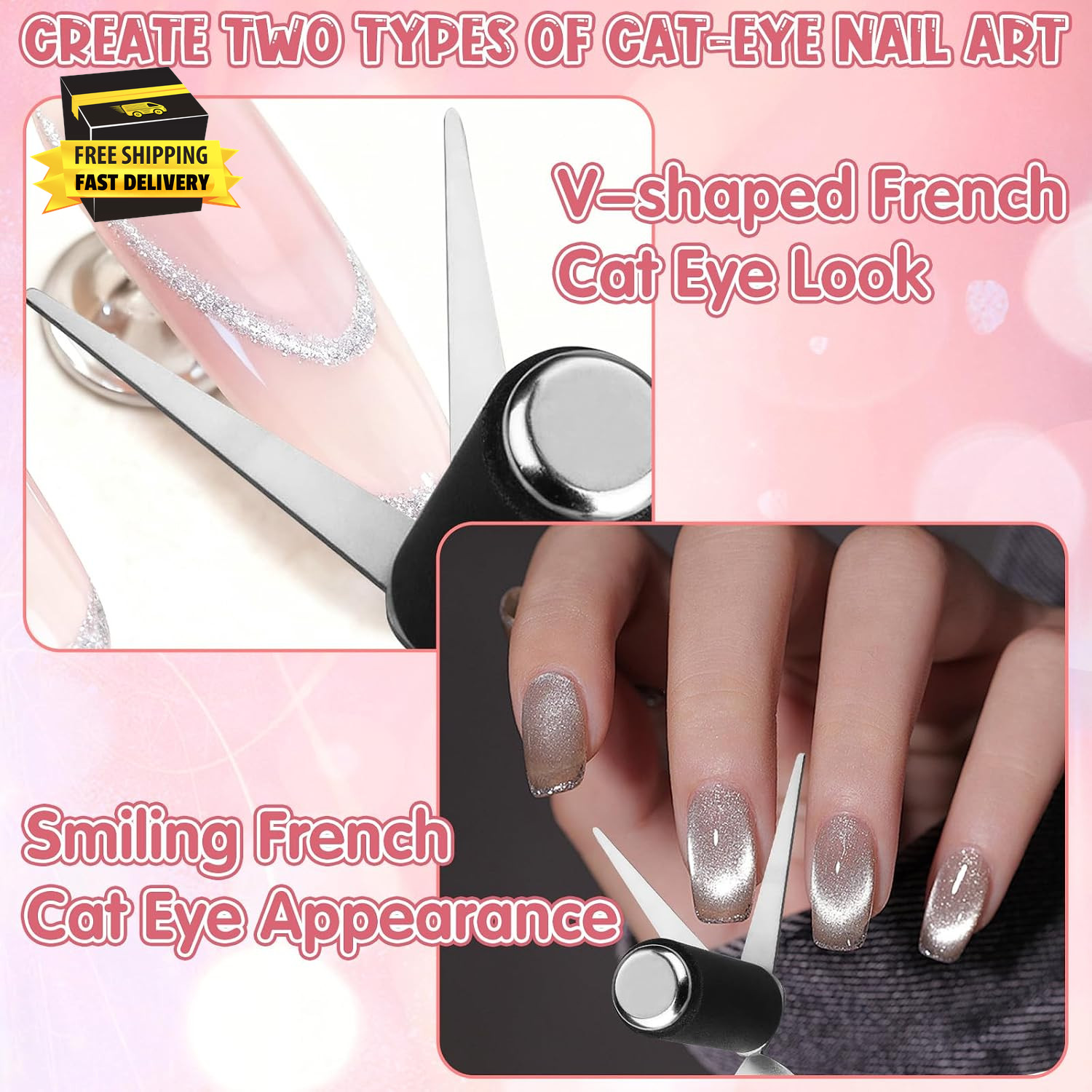 3Pcs Cat Eye Magnet for Nails – 3-In-1 Nail Art Magnet Kit with Scissor & Cylind