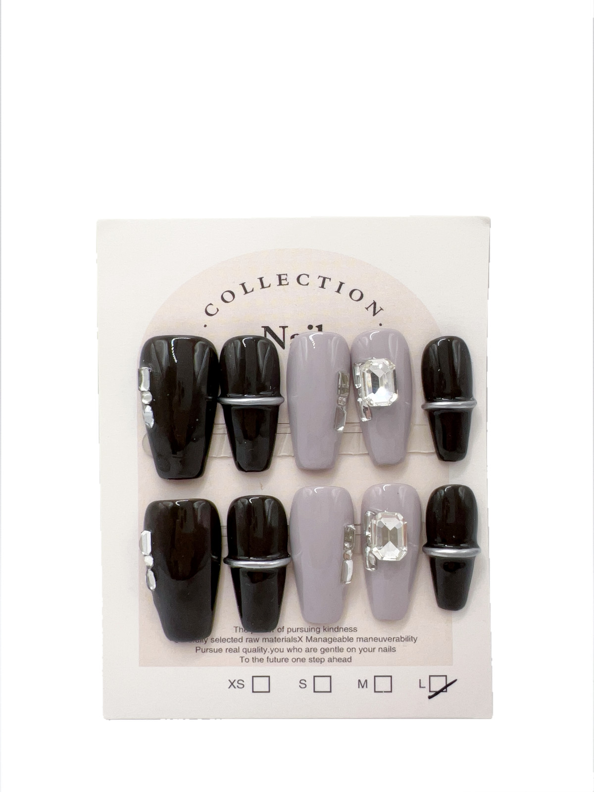 Medium Coffin Press On Nails with Rhinestone Gems – Large Size