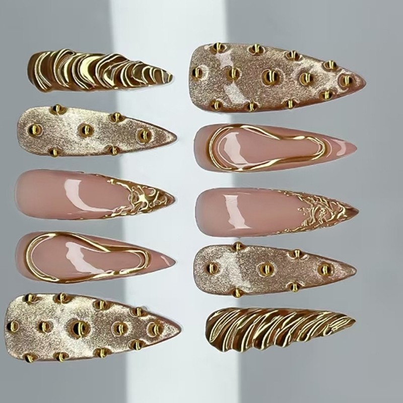 1Set Press on French Tip Nail Art Stickers 3D Cats Eye Molten Sunset False Nail