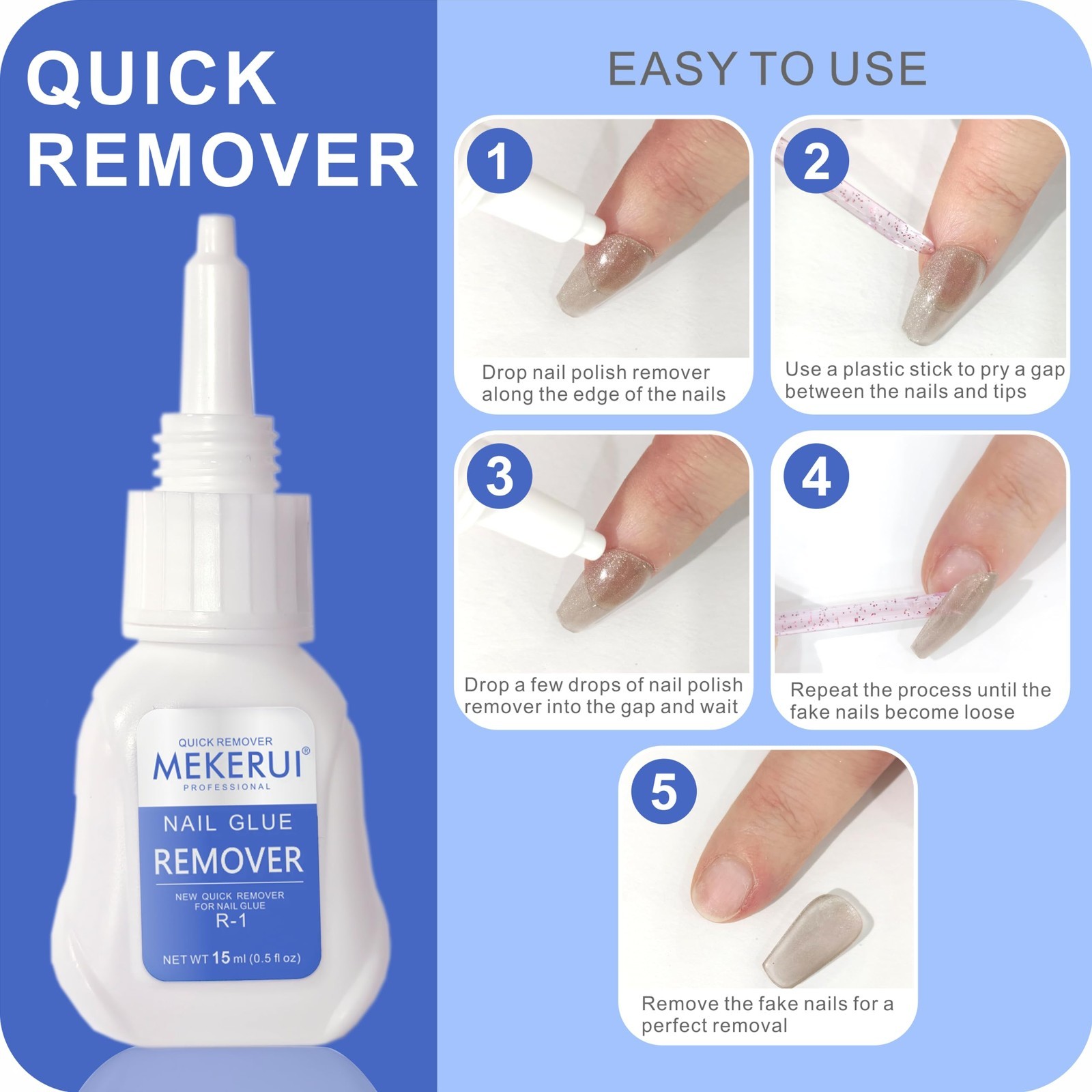 Super Strong Nail Glue Gel & Quick Remover Set – Long-lasting 30+ Days, No UV Li