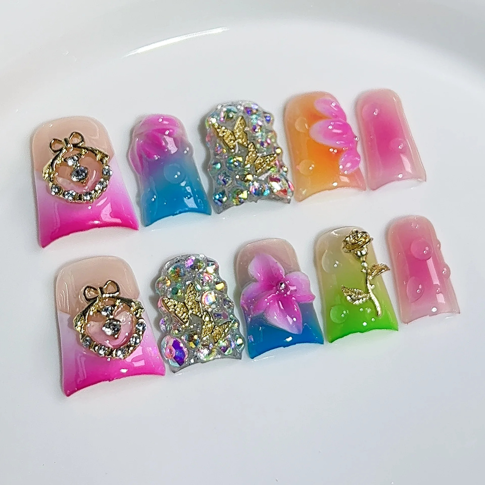 10pcs Handmade Press on Nails Art Simple White French Short Fake Nail Wearable