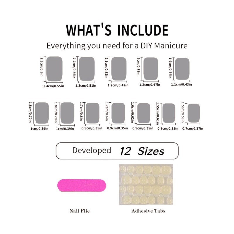 48Pcs-Minimalist White Line Press on Nails Glossy Long Square Nail Art Set