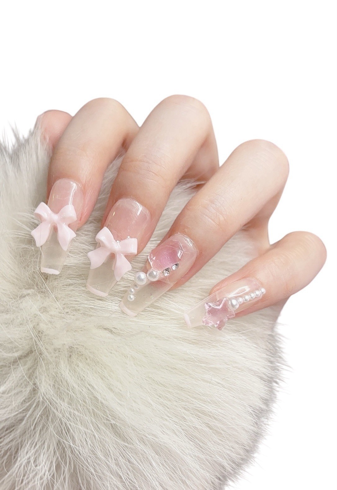 Press on Nails #076 Pink Ice – Elegant Design with Clear Finish