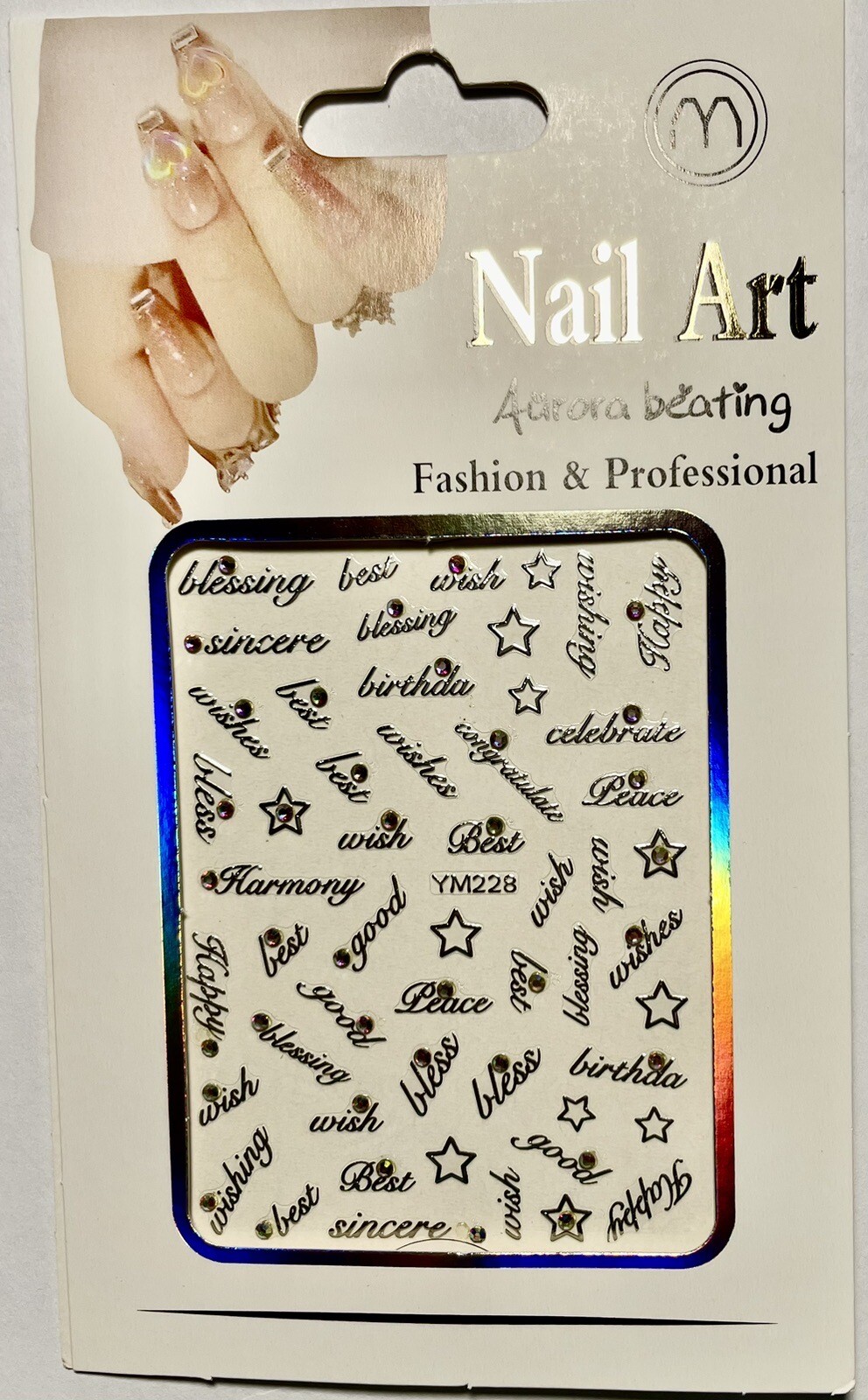 Nail Stickers Art Decal DIY Design 3D Waterproof Words Star Gems YM228