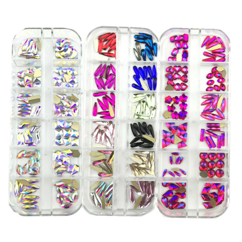 Nail Art Rhinestones Mix Flatback Glass Gems Glitter Crystals 3D Tips Decoration