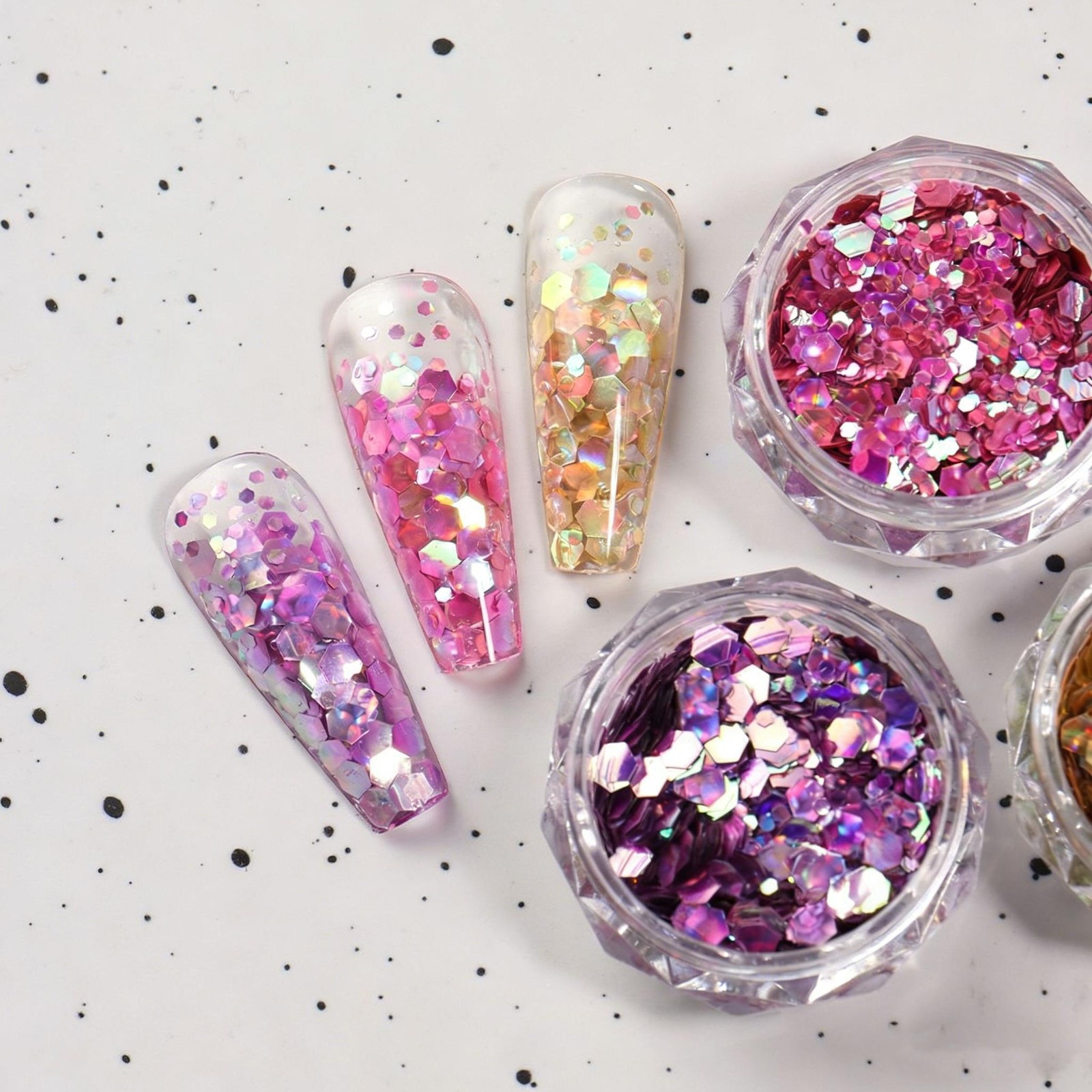6-Color Japanese Hexagon Nail Sequins, Holographic Iridescent Glitter Flakes DIY